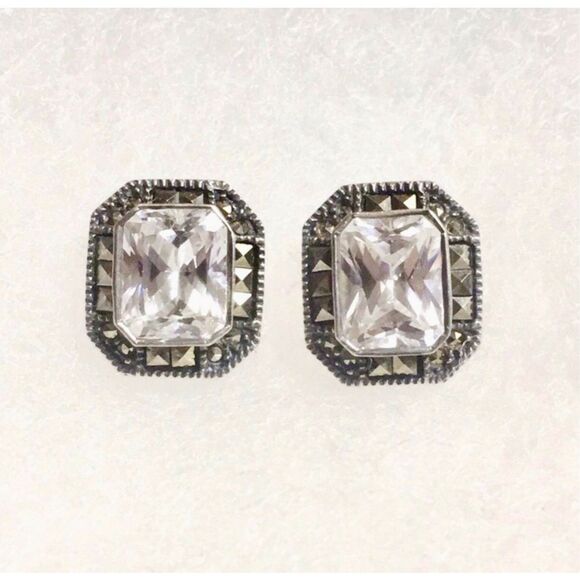 JUDITH JACK Sterling Silver Marcasite Faceted CZ Vintage Earrings - Picture 6 of 9